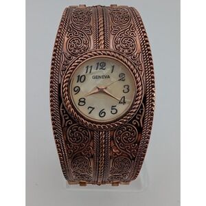 Geneva Watch Women Copper Tone Hinge Bangle Band- New Battery